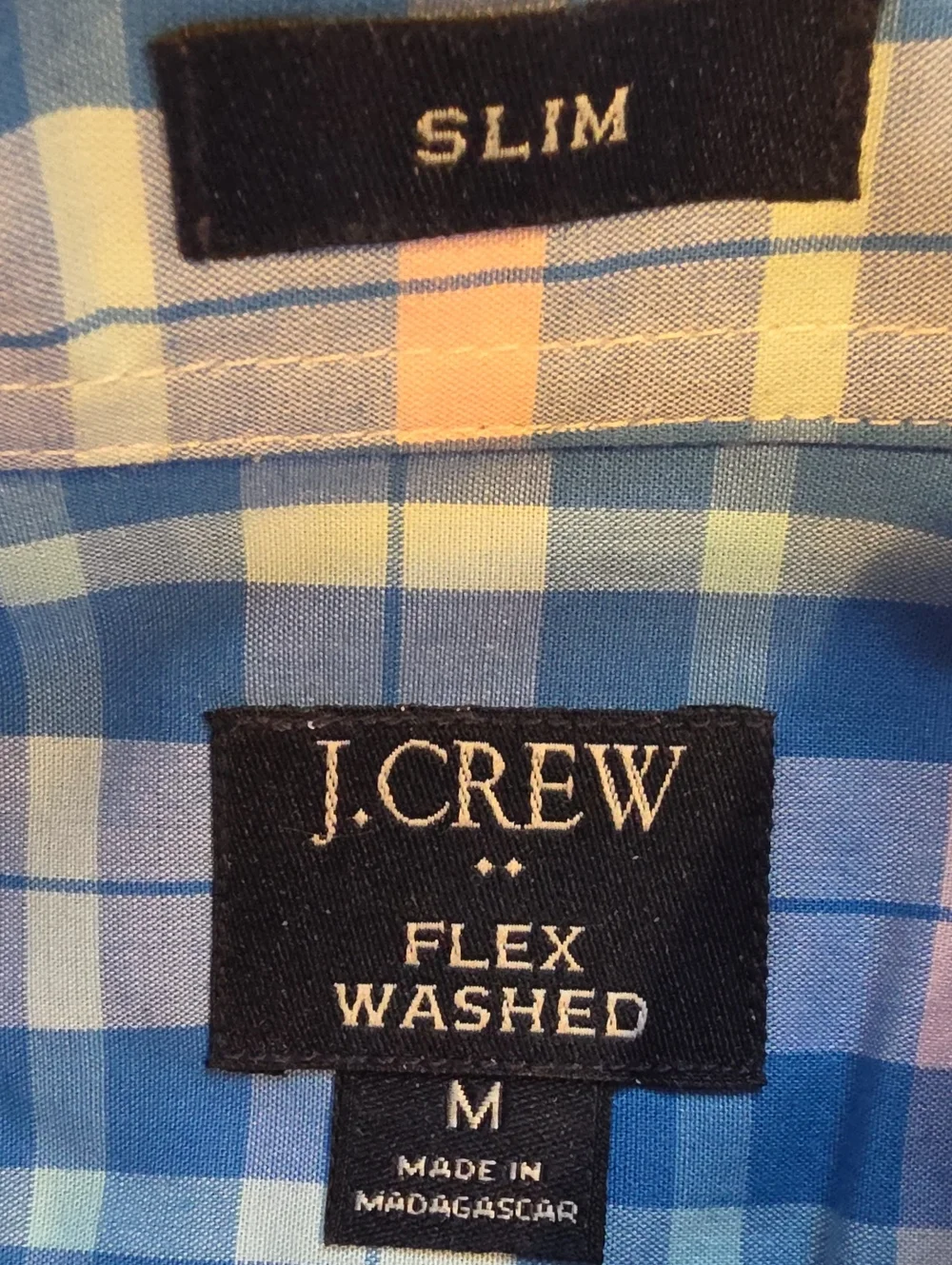 Men's MED J Crew Slim Cut Button Down Long Sleeve Blue Pink & White Check. EUC